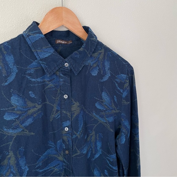J. McLaughlin Amara Blue Denim Floral Jacquard Shirt Dress Long Sleeve Size L - Picture 4 of 14